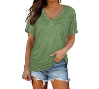 NQyIOS Short Sleeves V Neck Plain Color Soft Loose Fitting Summer T Shirts Women Workout Shirts Loose Green