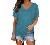NQyIOS Short Sleeves V Neck Plain Color Soft Loose Fitting Summer T Shirts Women Workout Shirts Loose Sky Blue