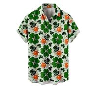 NQyIOS St Patrick’s Day T-Shirts Mens Hawaiian Shirt Adult Short Sleeve Button Down Hawaiian Causal Funky Floral Shirts Classic Fit Tropical Lapel Shirt Funny Irish Clover Party Shirts for Men