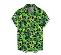 NQyIOS St Patrick’s Day T-Shirts Mens Hawaiian Shirts Casual Short Sleeve T-Shirts Outfits for Holiday Wear Button Down Hawaii Aloha Clothes Funny Irish Clover Bowling Shirts