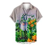 NQyIOS St Patrick’s Day T-Shirts Summer Mens Fancy Print Hawaiian Shirt Short Sleeve Shirts Casual Button Down Shirt for Men Summer Beach Shirts Cute Gnomes Shamrock Printed Mexican Themed Shirts