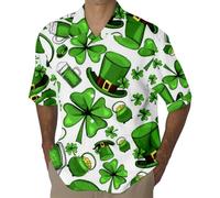 NQyIOS St. Patrick's Day Hawaiian Shirt Beach Shirt Mens Floral Printed Summer Casual Button Down Short Sleeve Aloha Beach Party Holiday Tops Clover Mexico Shirts for Men