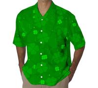 NQyIOS St. Patrick's Day Men Funky Hawaiian Shirts Slim Fit Summer Spring Lightweight Breathable Tops Cotton Linen Beach Shirts Casual Blouses Funny Irish Clover Rave Shirt