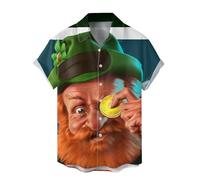 NQyIOS St. Patrick's Day Men's Hawaiian Shirt Men's Checked Shirt Mens Shirts Short Sleeve Cotton UK Casual Regular Fit Shirt for Men UK Green Irish Family Cruise Shirts