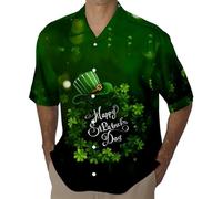 NQyIOS St. Patricks Day Shirt Hawaiian Shirts for Men Floral Printed Summer Casual Button Down Short Sleeve Aloha Beach Party Holiday Tops Clover Mens Mexican Shirt