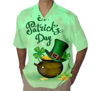 NQyIOS St. Patricks Day Shirt Mens Flowers Casual Aloha Hawaiian Shirt Cotton Linen Traditional Pattern Print Short Sleeve Button Down Hawaiian Shirts Shamrock Mens Cruise Shirts A-Green
