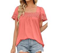 NQyIOS Summer Blouses for Women UK Women Blouses 3/4 Bell Sleeve Mesh Patchwork Loose Shirt Tops