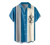NQyIOS Summer Shirts for Men, Mens Shirts Short Sleeved Shirts Summer Striped Casual Shirt Button Down Hawaiian Shirt for Beach Holiday Regular Fit Palm Tree Print Mens Vacation Tops Tshirt