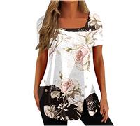 NQyIOS Summer Tops for Women UK, UK Womens Ladies Oversized Fit Banded Round Neck T Shirt Top Baggy Turn Up Sleeve Loose Plus Size Batwing Slouch Longline Crop Tops Blouses