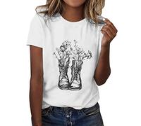 NQyIOS T Shirts for Women UK, Womens Simple Casual Printing Comfortable Round Neck Short Sleeve T Shirt T Shirts for Women Running Denim Shirt Women