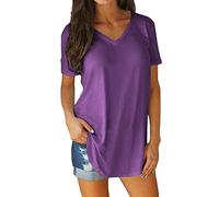 NQyIOS Top Tshirt for Women Cotton Short Sleeves Solid Color Outdoor Loose Causal Tshirt Women Running T Shirt Purple