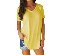 NQyIOS Top Tshirt for Women Cotton Short Sleeves Solid Color Outdoor Loose Causal Tshirt Women Running T Shirt Yellow