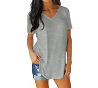 NQyIOS Top Tshirt for Women Cotton Short Sleeves Solid Color Outdoor Loose Causal Tshirt Women Running T Shirt Grey
