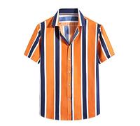NQyIOS Tropical Shirts for Men Short Sleeve Printed Beach Shirt Horizontal Stretch Aloha Shirt for Guys Disco Party Outfits Short Sleeved Shirts for Men Going Out Tops Orange