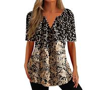 NQyIOS Tunic Tops for Women UK, Womens Casual Long Sleeve Blouses Tops Loose Pleated Floral Tunic Shirts for Women V Neck Button Up Henleys