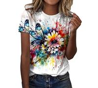 NQyIOS Women Casual Blouse, Printed T-Shirt Mid-Length 3/4 Sleeves Blouse Round Neck Casual Tops Ladies Business Office Loose Top Spring/Summer Tankini Tops for Women UK T-Shirts C-White
