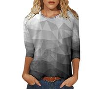 NQyIOS Women Casual Round Neck Three Quarter Sleeve T Shirt Top Colorful Gradient Geometric Print Tshirt Women S T Shirts Grey