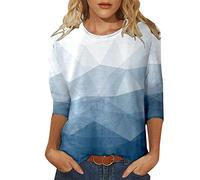 NQyIOS Women Casual Round Neck Three Quarter Sleeve T Shirt Top Colorful Gradient Geometric Print Tshirt Women S T Shirts Blue