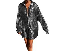 NQyIOS Women Sexy V Neck Loose Sequin Soild Color Long Sleeve Fold Navel Casual Long Blouse Tops Tunic Shirts for Women Black