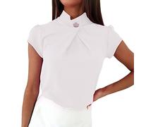 NQyIOS Women Short Puff Sleeve Casual Ladies Button Short Sleeve Blouses & Tops Fashion Womens T Shirt White