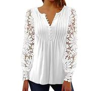 NQyIOS Women Summer Trendy Sexy See Through Lace Long Long Sleeve Shirt V Neck Casual Fitted Tunic Clothes Tops Women Tops Spandex White