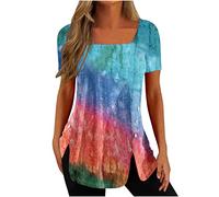 NQyIOS Women's Blouse, Fashion Gradient Printed Blouse V-Neck Short Sleeve Loose T-Shirt Tops Oversize Tunic UK Size Elegant Twisted Sweatshirt for Ladies Ladies T Shirts Size 16 Tshirts