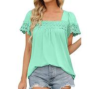 NQyIOS Women's Blouses & Shirts Women V Neck Lace Crochet Tunic Tops Casual Short Sleeve Blouses Shirts