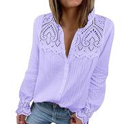 NQyIOS Women's Cotton Comfortable Breathable Sweat Absorbing Hollow Lace Long Sleeved Shirt Casual Summer Shirts Purple