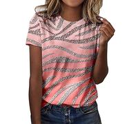 NQyIOS Women's Long Sleeve Tops Fashion Printed Round Neck Short Sleeve T-Shirt Blouse Loose Tops Business Office Top Ladies Loose Shirt Blouse Work Tops for Women UK Office Tshirt