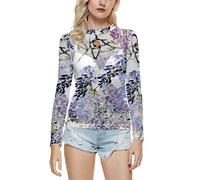 NQyIOS Women's Round Neck Print Casual Slim Fit Mesh T Shirt Top Women Thin Long Sleeve Shirt Purple
