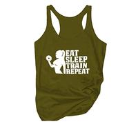 NQyIOS Womens Shirts And Blouses UK Eat Sleep Train Repeatedly Women's Racerback Tank Gift For Girls Motivational Gym Tank Top Funny Weightlifting Workout Training 2x Ladies Tops Y2K Tops
