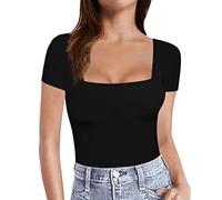 NQyIOS Womens Short Sleeve Long Sleeve Square Neck T Shirts Tops Tees Top Women Summer Black