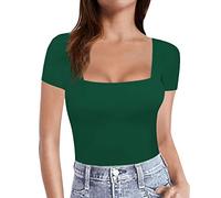 NQyIOS Womens Short Sleeve Long Sleeve Square Neck T Shirts Tops Tees Top Women Summer Green