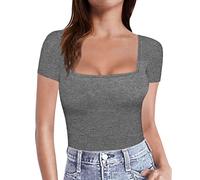 NQyIOS Womens Short Sleeve Long Sleeve Square Neck T Shirts Tops Tees Top Women Summer Grey