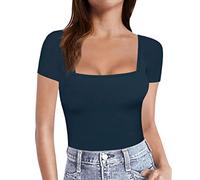 NQyIOS Womens Short Sleeve Long Sleeve Square Neck T Shirts Tops Tees Top Women Summer Navy
