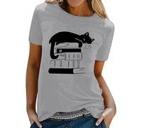 NQyIOS Womens Spring Summer Cats Printed Short Sleeve O Neck T Shirt Top Long Sleeves Grey