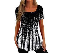 NQyIOS Womens Summer Short Sleeve Tops Dressy Casual Square Neck T Shirts Blouse for Work Womens T Shirt Short Sleeve Black