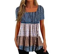 NQyIOS Womens Summer Short Sleeve Tops Dressy Casual Square Neck T Shirts Blouse for Work Womens T Shirt Short Sleeve Blue