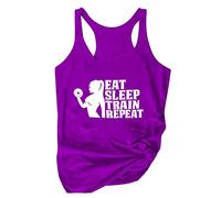 NQyIOS Womens T Shirts Eat Sleep Train Repeatedly Women's Racerback Tank Gift For Girls Motivational Gym Tank Top Funny Weightlifting Workout Training 2x Ladies Tops White Tops for Women UK