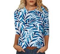 NQyIOS Womens Three Quarter Sleeve T Shirts Spring Summer Fashion Tops Round Neck Comfortable Shirts Long Sleeve Compression Women Blue