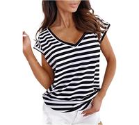 NQyIOS Women's Top Striped V Neck Summer Short Sleeve T Shirt Short Sleeve T Shirt Black
