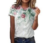 NQyIOS Women's Tunic Tops for Casual Flower Print Short Sleeve Crewneck T Shirt, Lightweight Tee, Tank Tops, Loose Fit, Round Neck, Plus Size, Long Length, Polyester, Spandex