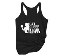 NQyIOS Workout Tops for Women UK Eat Sleep Train Repeatedly Women's Racerback Tank Gift For Girls Motivational Gym Tank Top Funny Weightlifting Workout Training 2x Ladies Tops Womens Crochet Tops