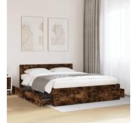 Nqyjm Bed Frame with Headboard Smoked Oak 160 x 200 cm Wood Material Bed Youth Bed with Drawers, Guest Bed with Mattress, Single Bed, Double Bed Frame