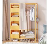 NQYZZFD Clothes Rail for BedRoom, Freestanding Clothes Rack with Hanging Rod And 4 Storage Shelves, Open Wardrobe Closet Clothing Organizer,105 * 45 * 170cm,Yellow