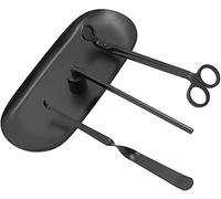 NRANSON 4 in 1 Candle Accessory Set - Candle Wick Trimmer, Candle Wick Dipper, Candle Wick Snuffer & Storage Tray Plate, Candle Care Kit Gift for Candle & Aromatherapy Lovers (Black)