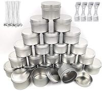 NRANSON Candle Jars for Making Candles, Candle Making Kits Include 24 Pack 8 Oz Metal Candle Tins With Lids, 50 Cotton Wicks, 40 Wick Stickers, 4 Wick Holders, DIY Candle Craft Gift Set (Silver,8OZ)