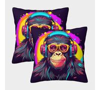 NRAOPEVVD DJ Gorilla Cushion Cover 2 Pack Decorative Machine Washable Pillowcases Square Pillow Cases with Invisible Zipper Cushion Covers for Sofa Car Bed Outdoor Decor Throw Pillow Case 50x50cm
