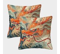 NRAOPEVVD Dragon Cushion Cover Set of 2 Decorative Machine Washable Pillowcases Square Pillow Cases with Invisible Zipper Cushion Covers for Sofa Car Bed Outdoor Decor Throw Pillow Case 40x40cm