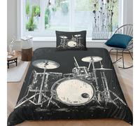 NRAOPEVVD Drum Kit 3Pcs Bedding Set Printed Quilt Cover,3D Duvet Cover for Boys Adult, Microfibre, with Pillowcases Easy Care Microfiber Comforter Cover Hidden Zipper Single（135x200cm）